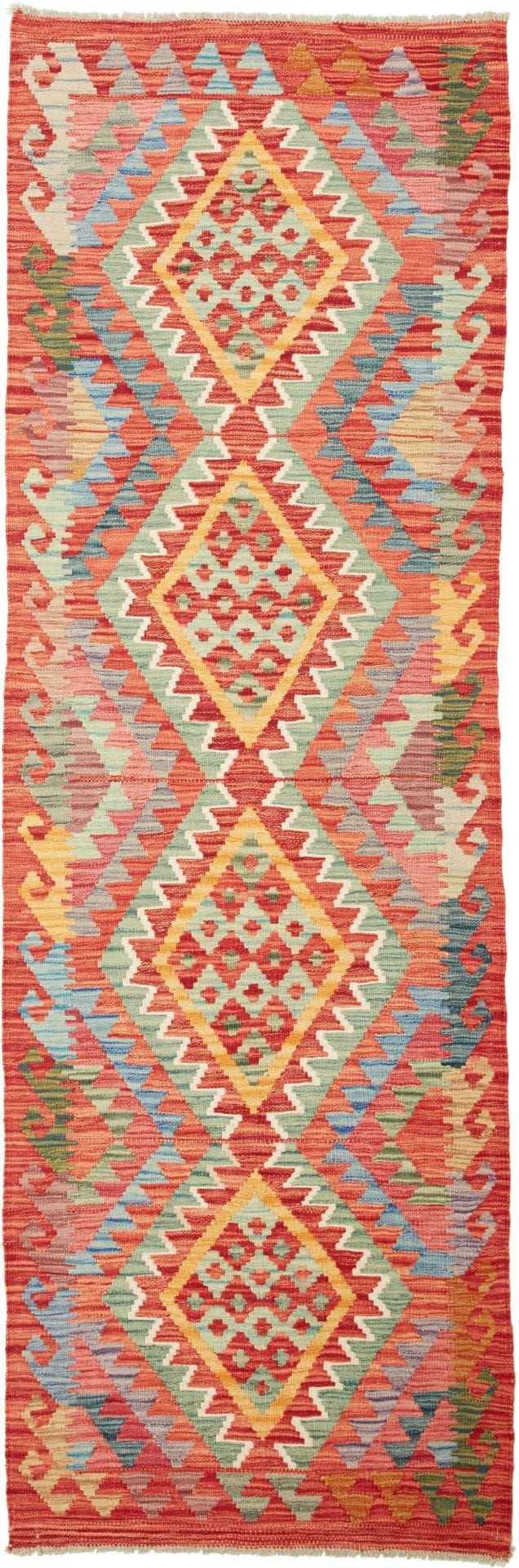 Kelim Teppich 82 x 245 cm, Schurwolle, handgewebt, rustikales Flair