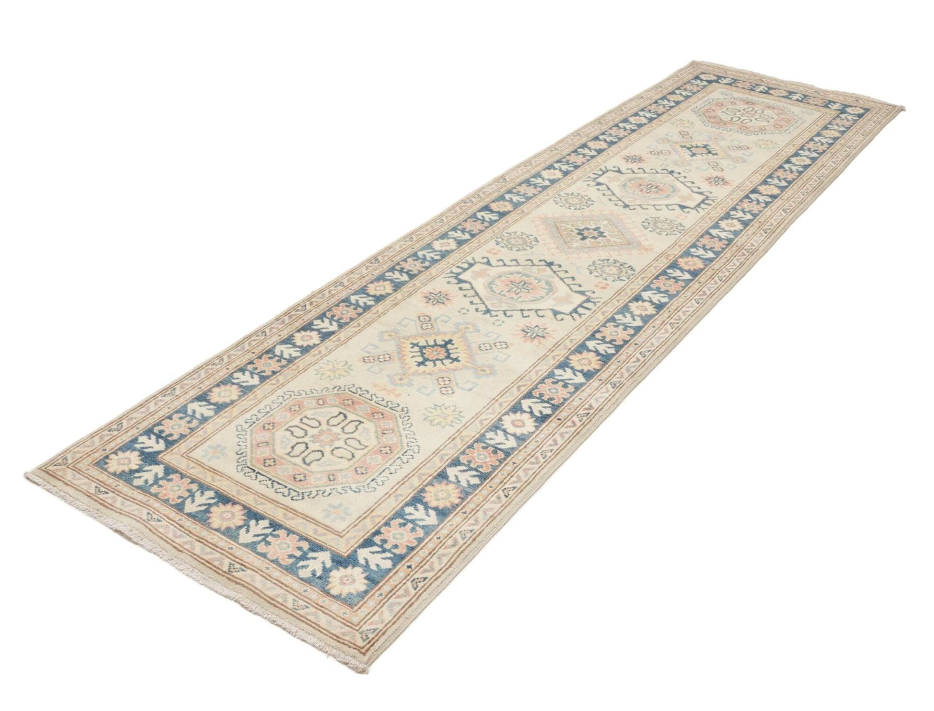 Kazak Teppich 91 x 294cm, geometrisches Muster, handgeknüpft