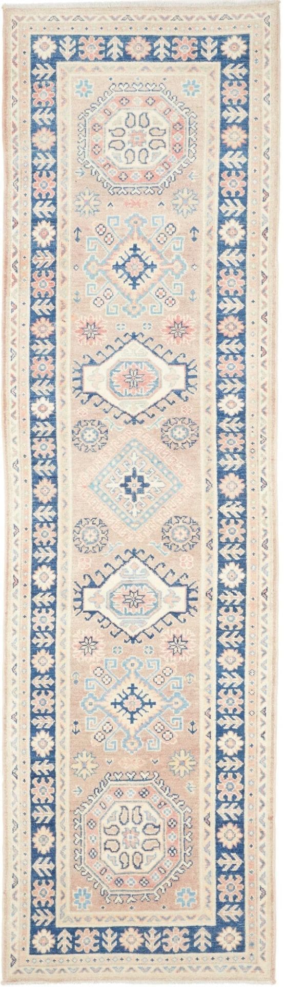 Kazak Orientteppich 87 x 293 cm, geometrisches Muster, handgeknüpft