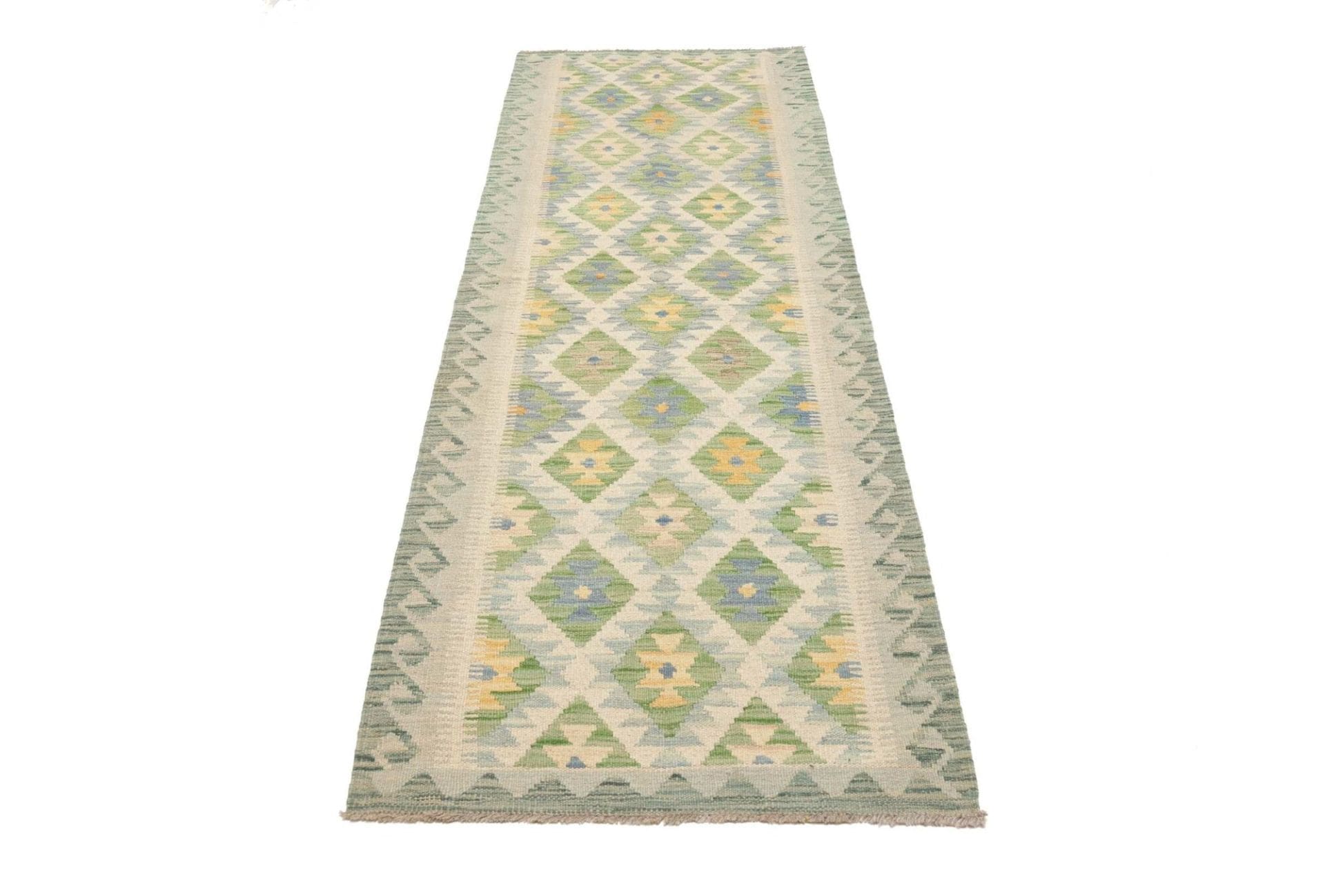 Kelim Teppich 81 x 244cm, handgewebt, rustikales Design, Wolle