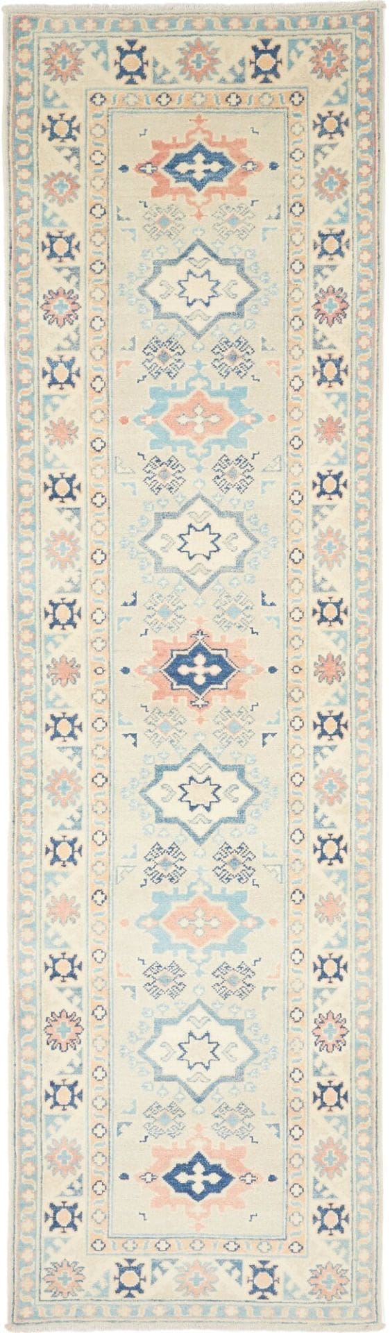 Kazak Teppich 86 x 294 cm, geometrisches Muster, handgeknüpft