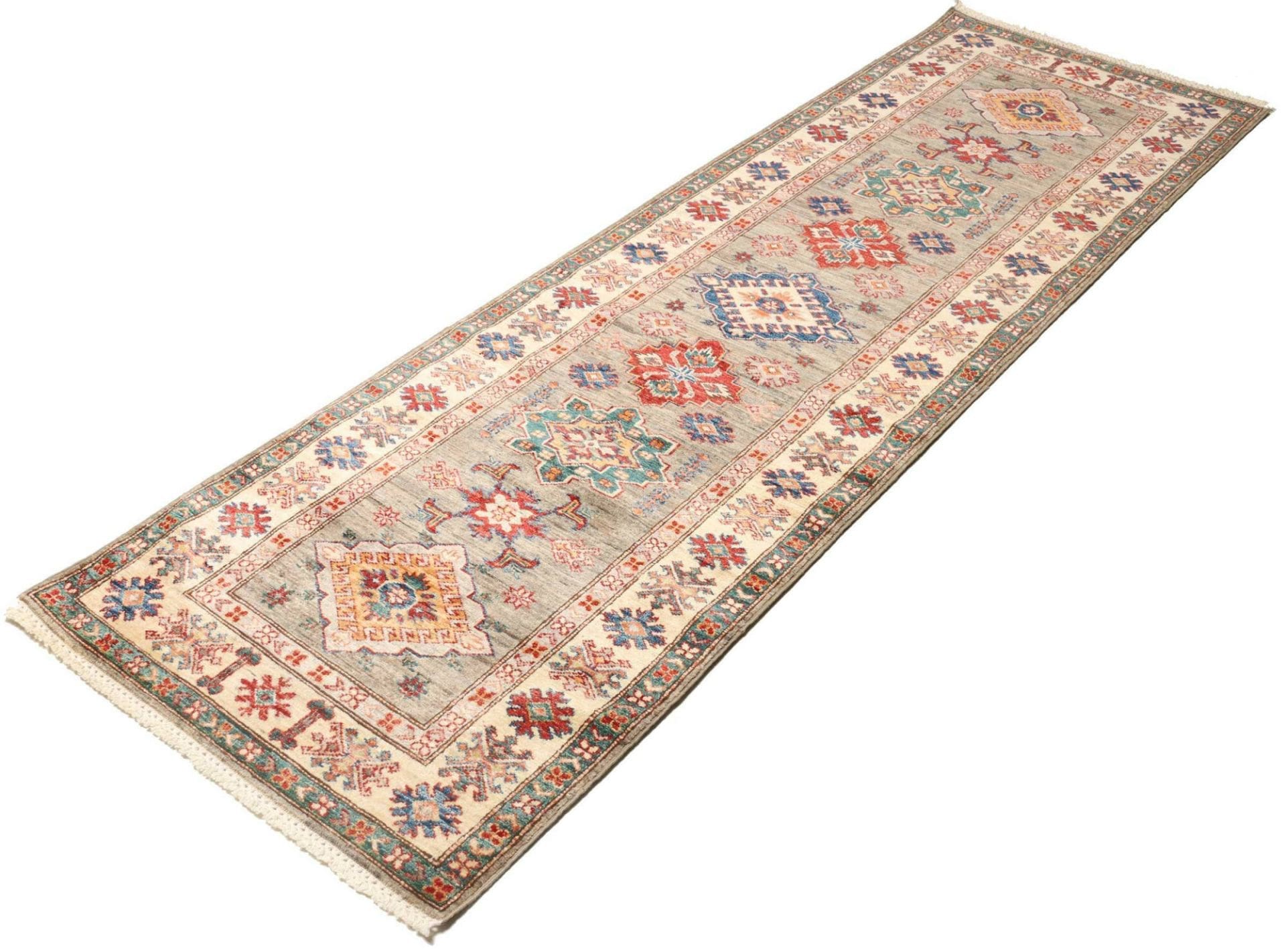 Kazak Teppich 85 x 258cm, handgeknüpft, geometrische Muster, Wolle