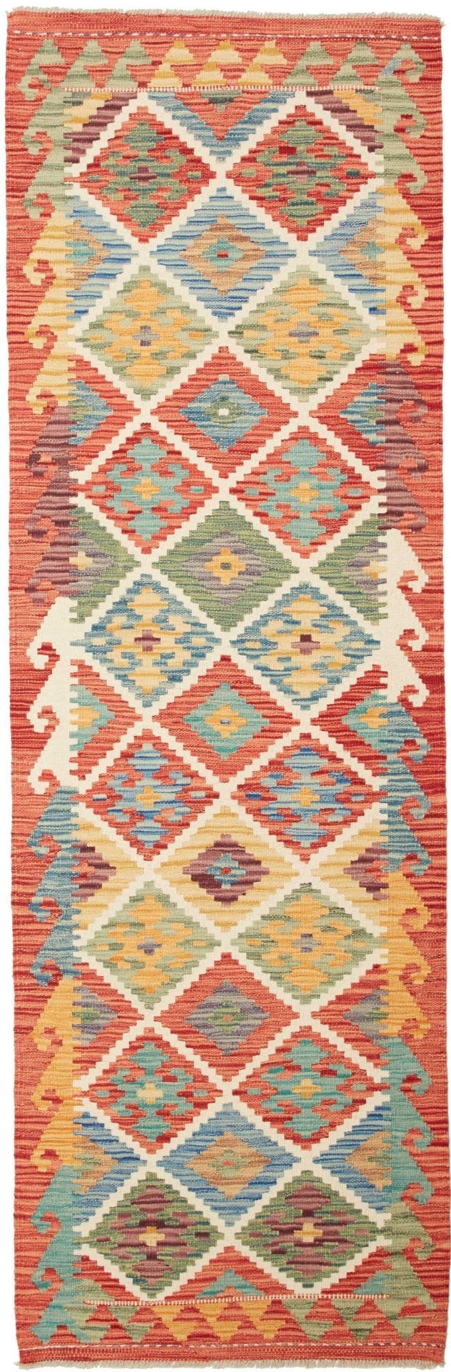 Kelim Teppich 82 x 242cm, handgewebt, rustikales Design, Wolle