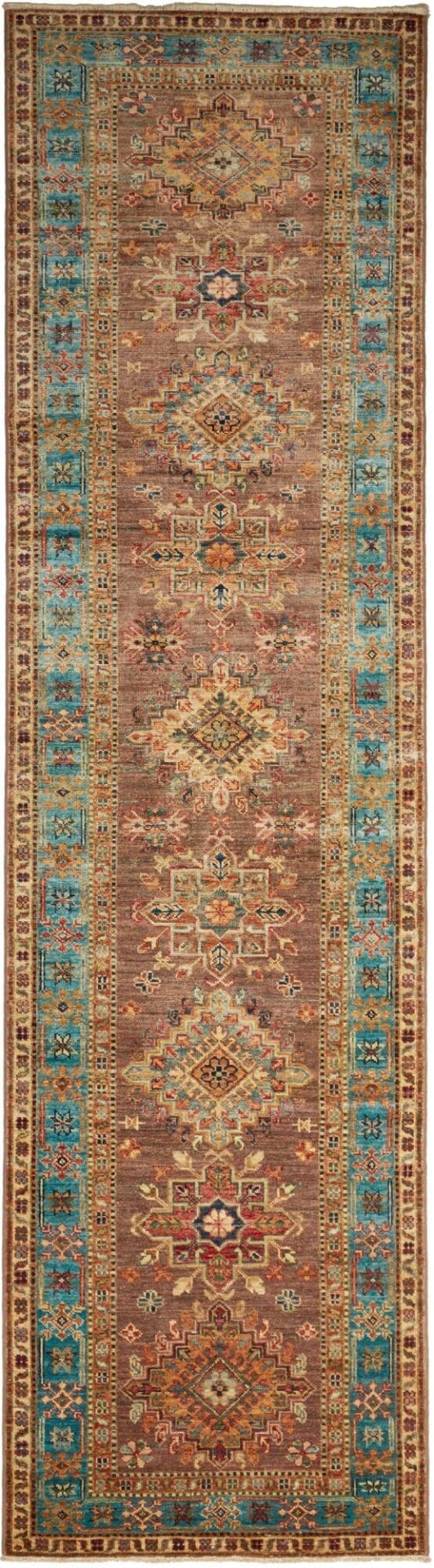 Kazak Teppich 85 x 298cm, geometrisches Muster, handgeknüpft