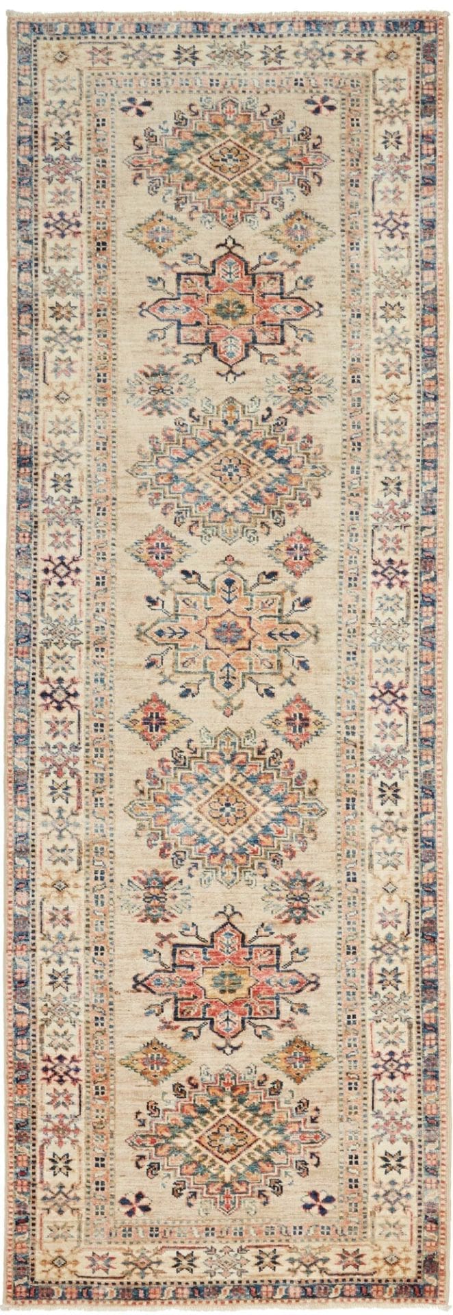 Kazak Teppich 86 x 257 cm, geometrisches Muster, handgeknüpft