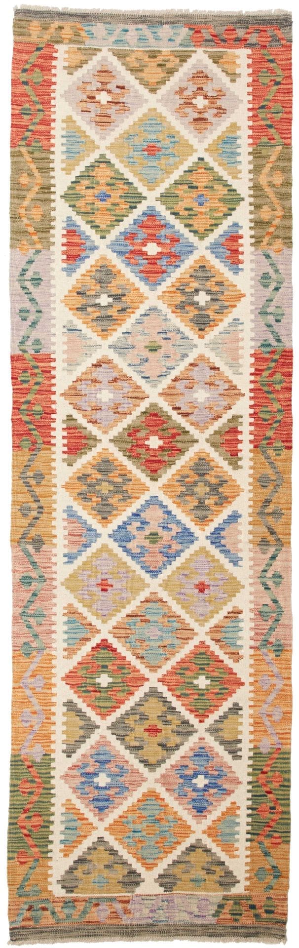 Kelim Teppich 80 x 253 cm, handgewebt, rustikales Design, Wolle