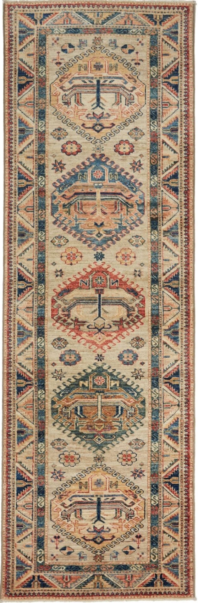 Kazak Teppich 87 x 255cm, geometrisch, Schurwolle, handgeknüpft