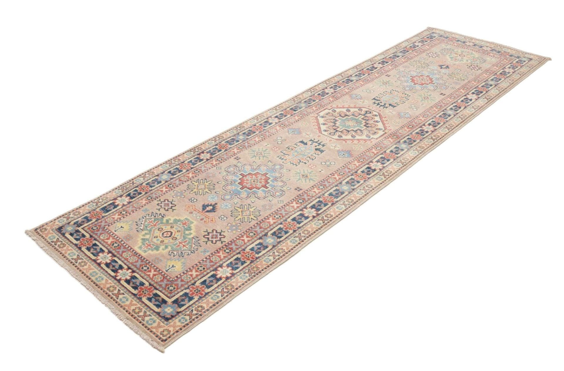 Kazak Orientteppich 84 x 287cm, geometrische Muster, handgeknüpft