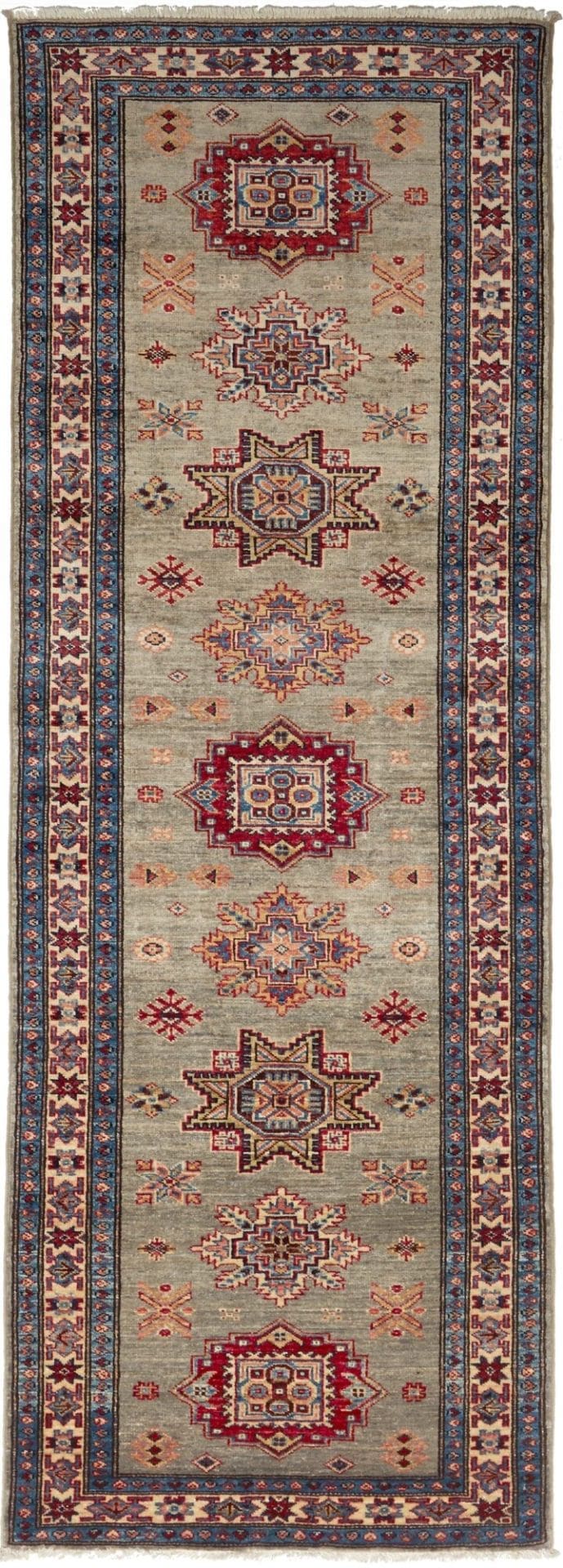 Kazak Teppich 82 x 243 cm, geometrische Muster, handgeknüpft