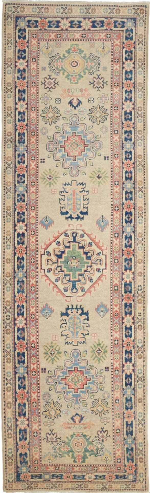 Kazak Teppich 88 x 280 cm, geometrisches Muster, handgeknüpft