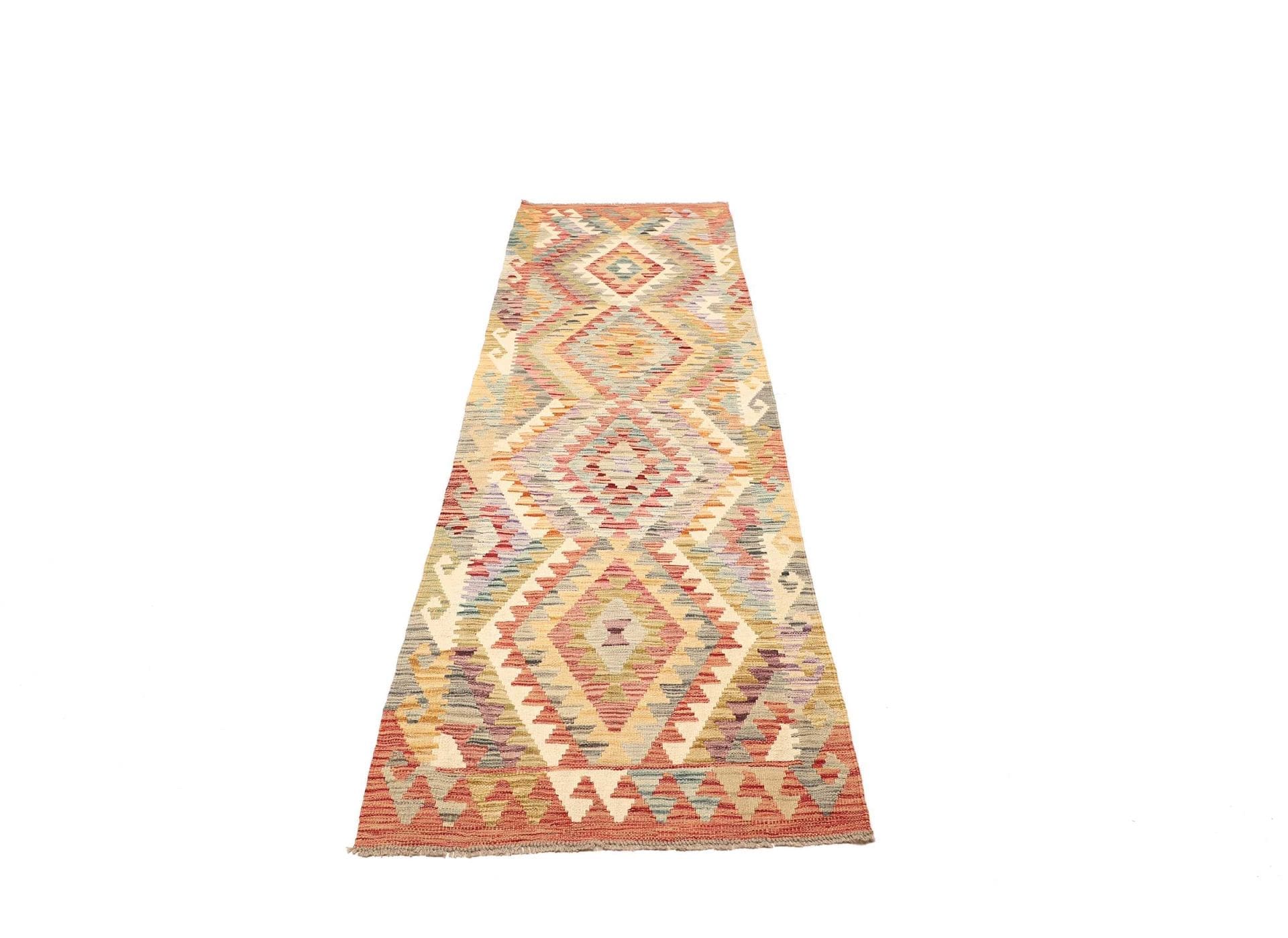 Kelim Teppich 87 x 289 cm, handgewebt, rustikales Flair, Wolle