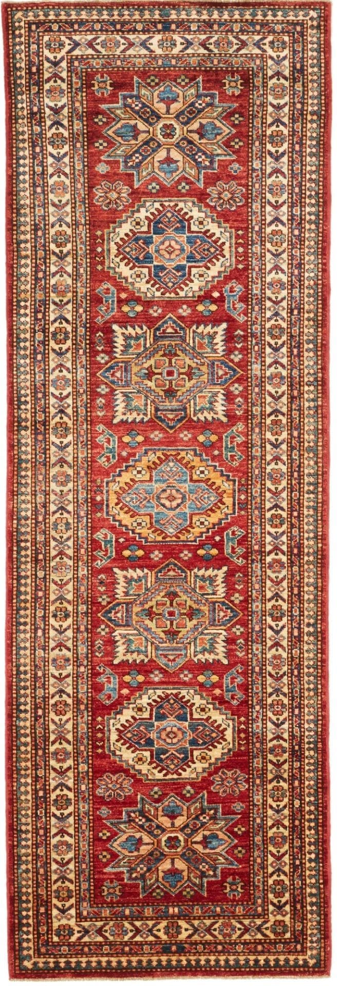 Kazak Orientteppich 83 x 240 cm mit geometrischen Mustern, handgeknüpft