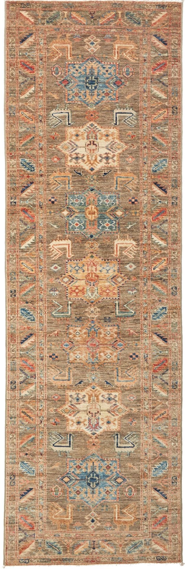 Kazak Teppich 84 x 257 cm, geometrisches Muster, handgeknüpft