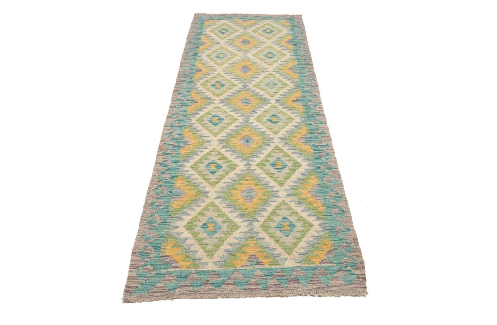 Kelim Teppich 82 x 246cm, handgewebt, rustikales Flair aus Wolle