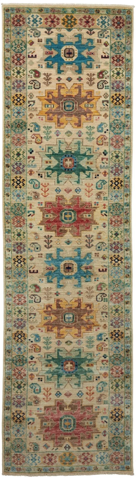 Samarkand Tribal Teppich 83 x 292cm, handgeknüpft, Schurwolle, bunt