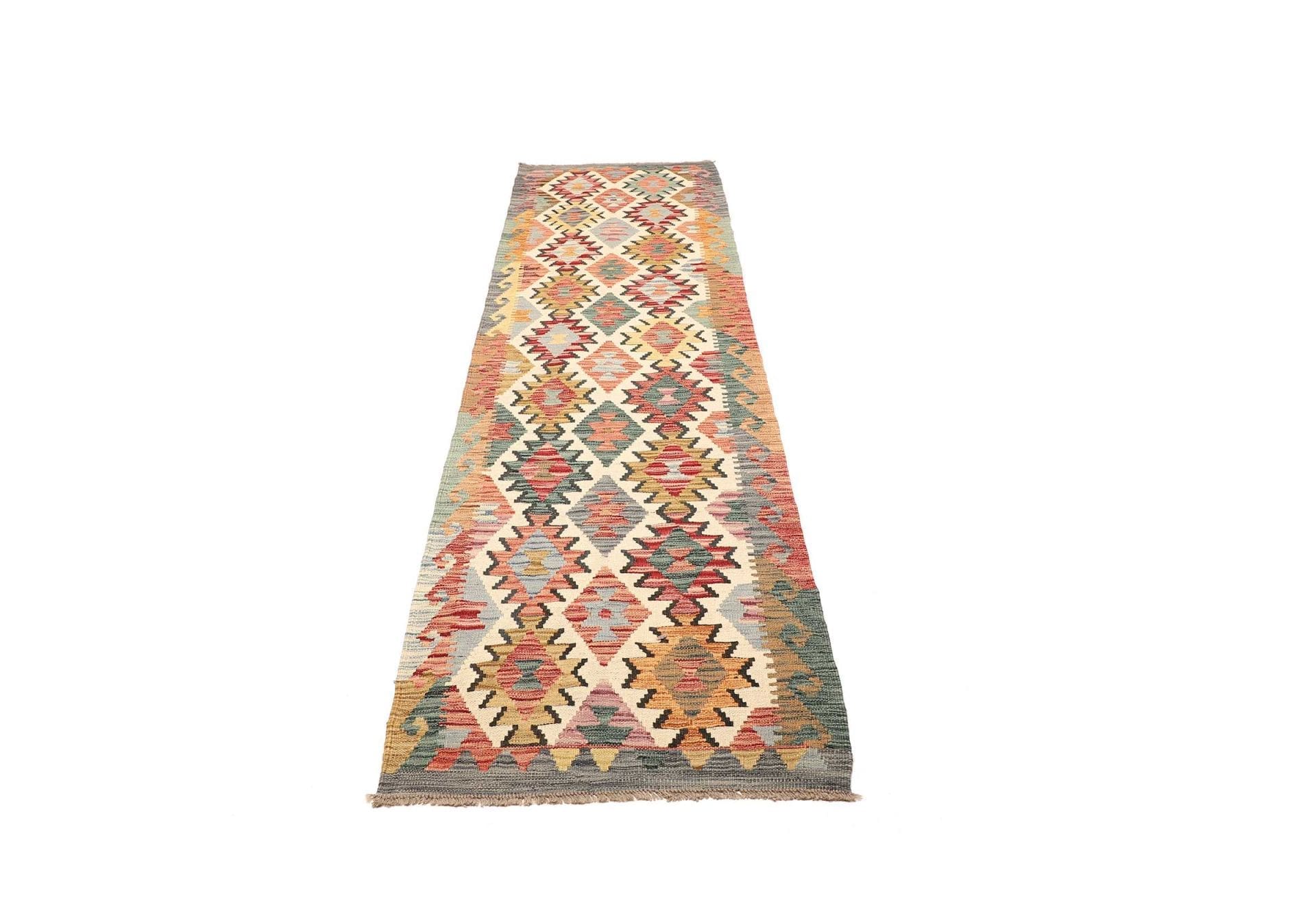 Kelim Teppich 84 x 288 cm aus Schurwolle, handgewebt, rustikal