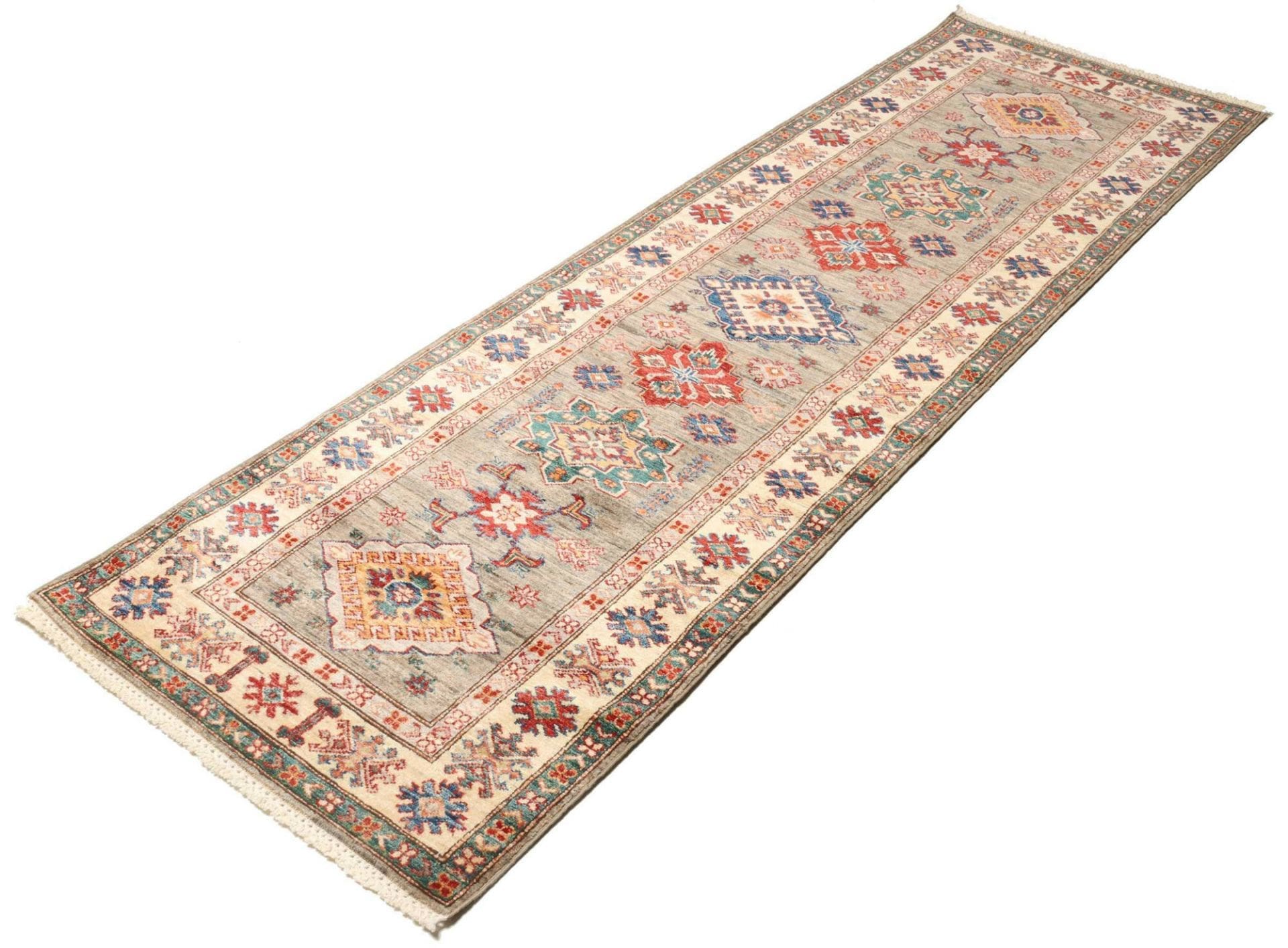 Kazak Orientteppich 85 x 257cm, handgeknüpft, geometrische Muster