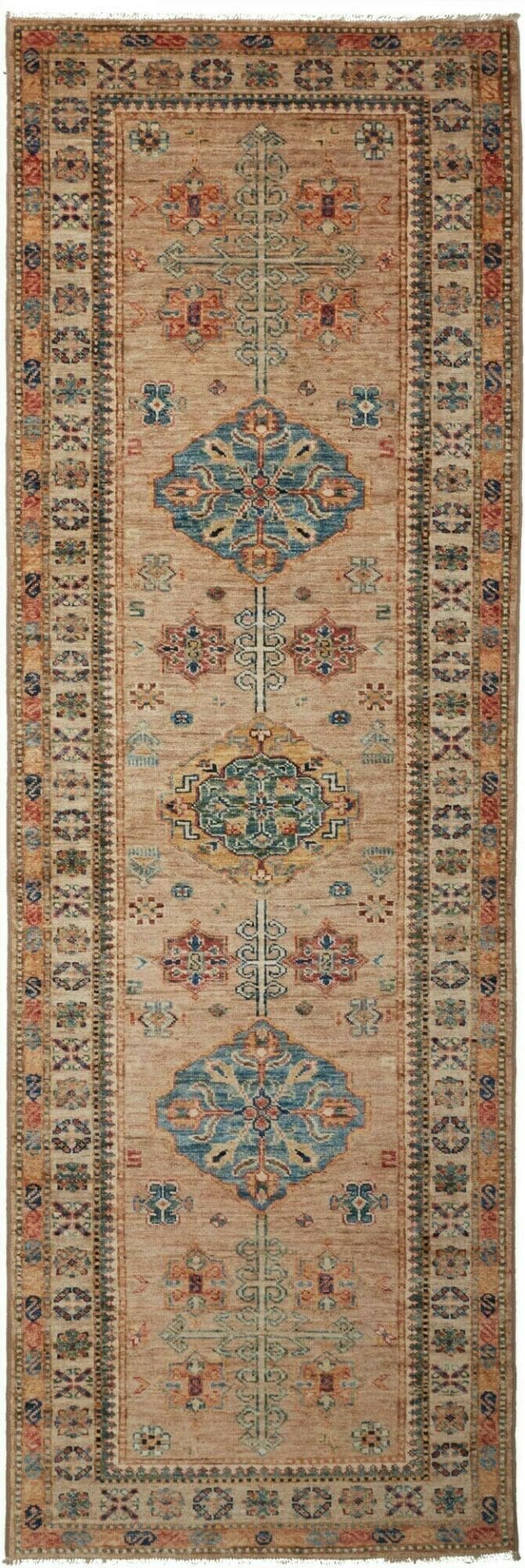 Kazak Teppich 83 x 248cm, geometrisches Muster, handgeknüpft