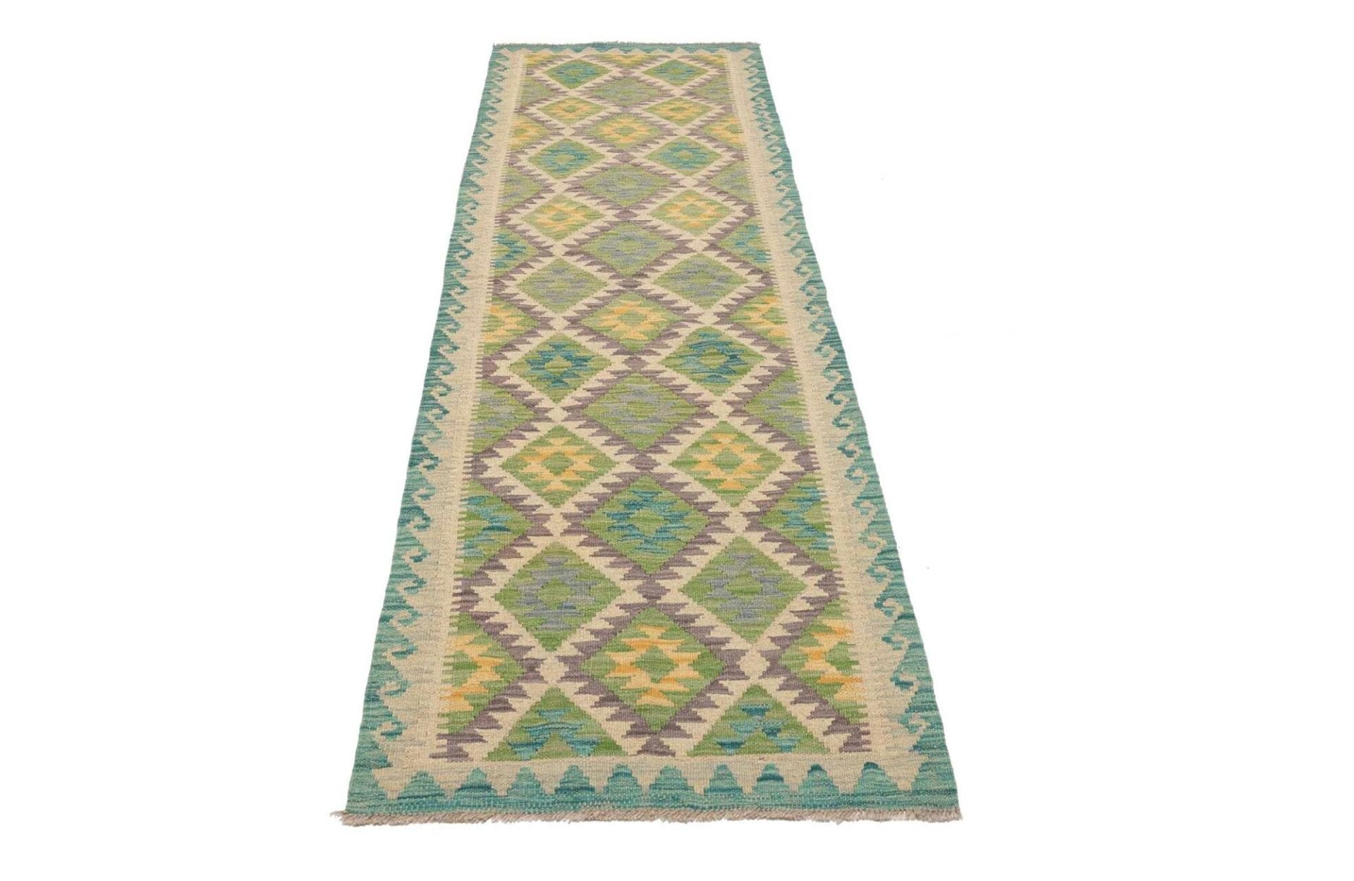 Kelim Teppich 77 x 247cm, handgewebt, rustikales Design, Wolle