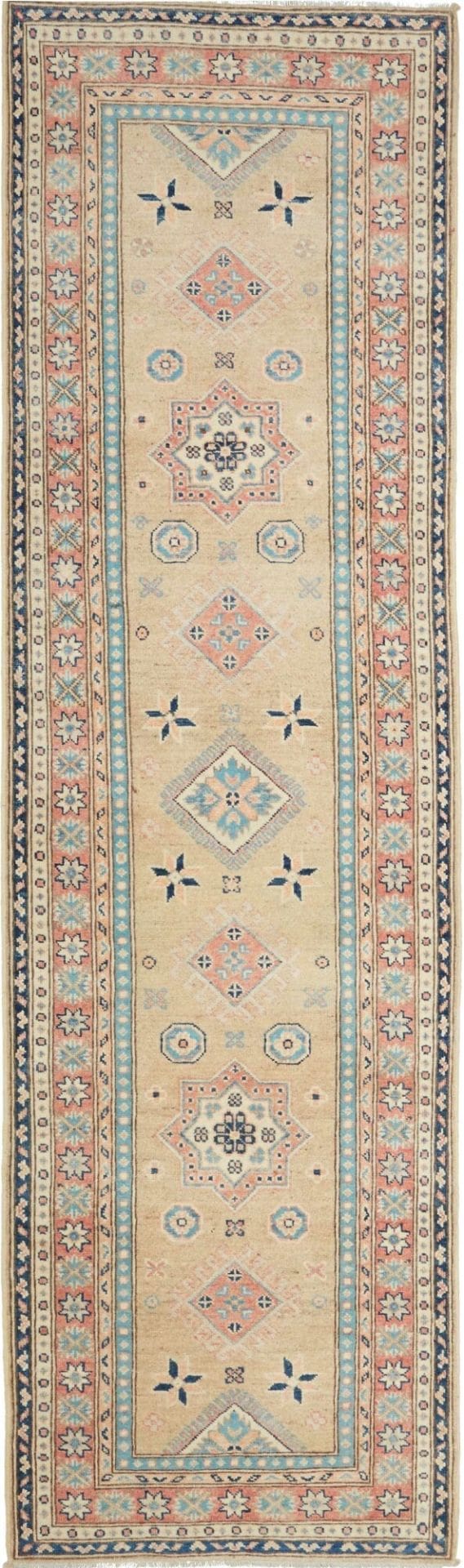 Kazak Teppich 88 x 294cm, geometrisches Muster, handgeknüpft