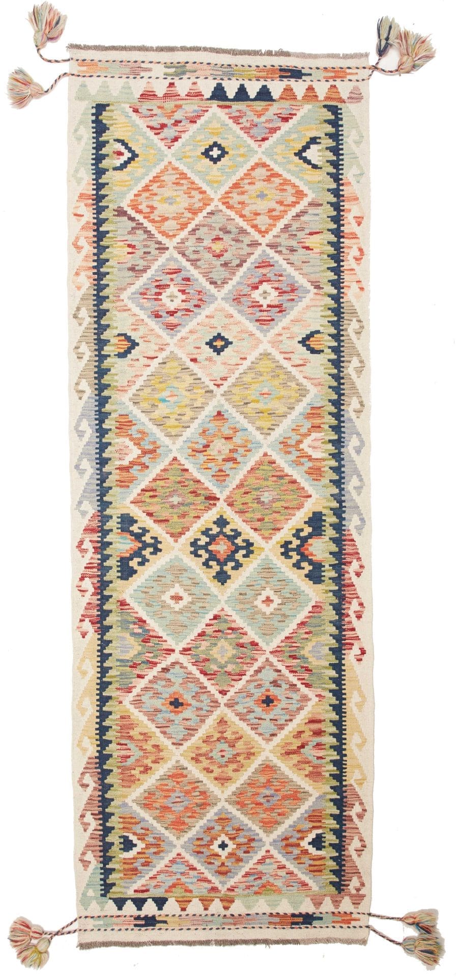 Kelim Teppich 87 x 248 cm aus Schurwolle, handgewebt, rustikal