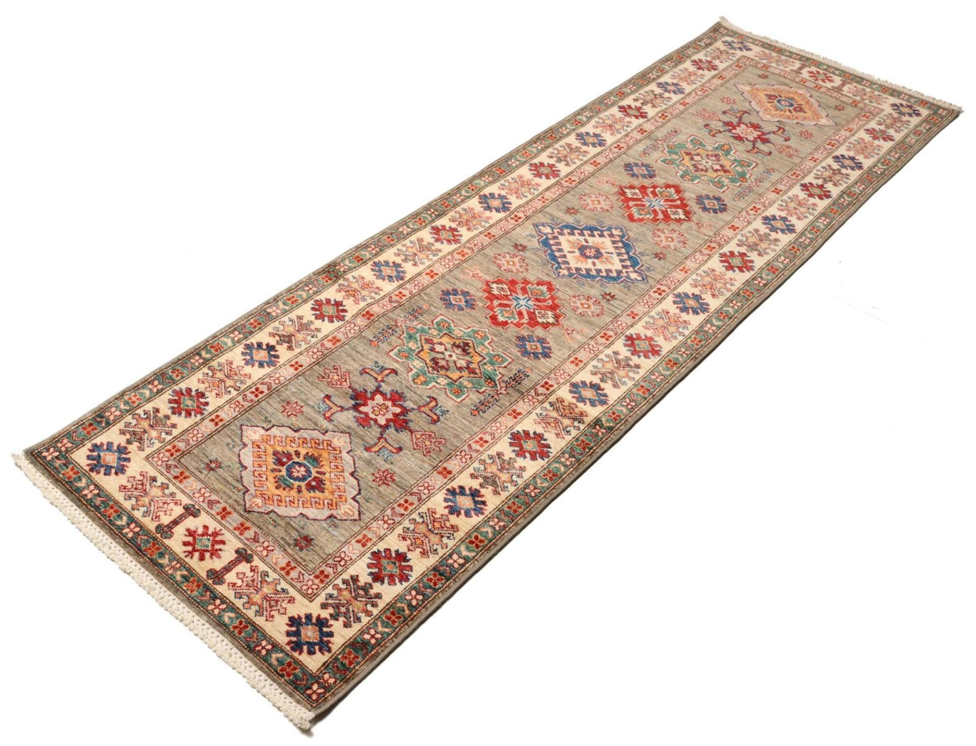 Kazak Teppich 85 x 257cm, handgeknüpft, geometrische Muster