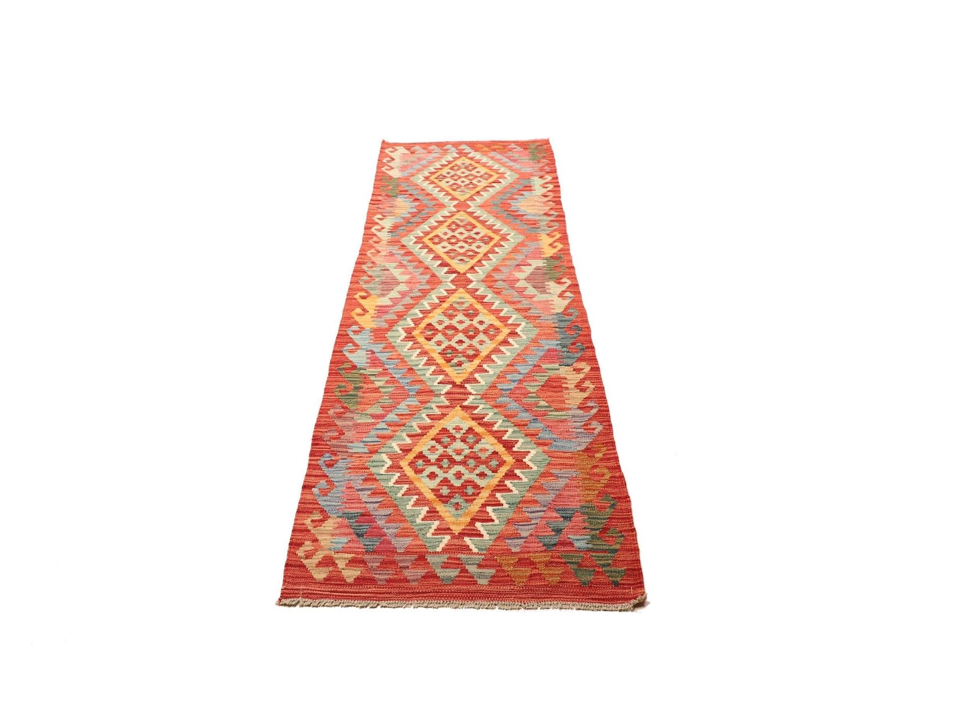 Kelim Teppich 82 x 245 cm, Schurwolle, handgewebt, rustikales Flair