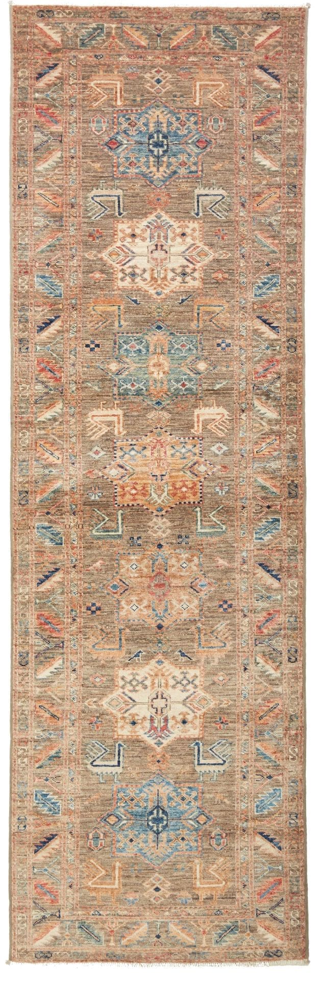 Kazak Teppich 83 x 255 cm, geometrisches Muster, handgeknüpft
