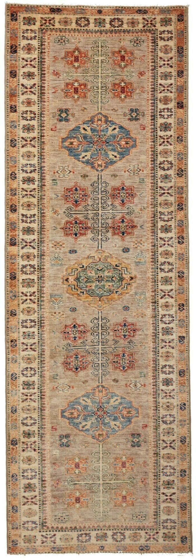Kazak Teppich 85 x 244cm, geometrisches Muster, handgeknüpft
