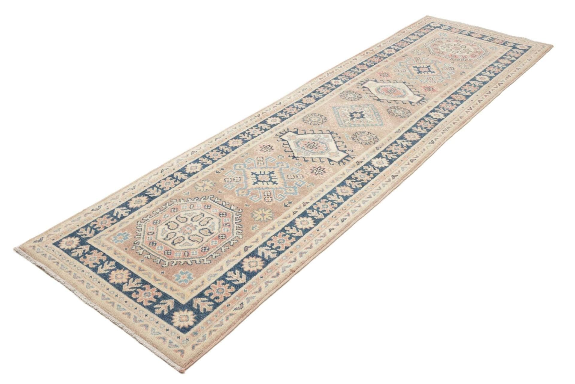 Kazak Orientteppich 87 x 293 cm, geometrisches Muster, handgeknüpft