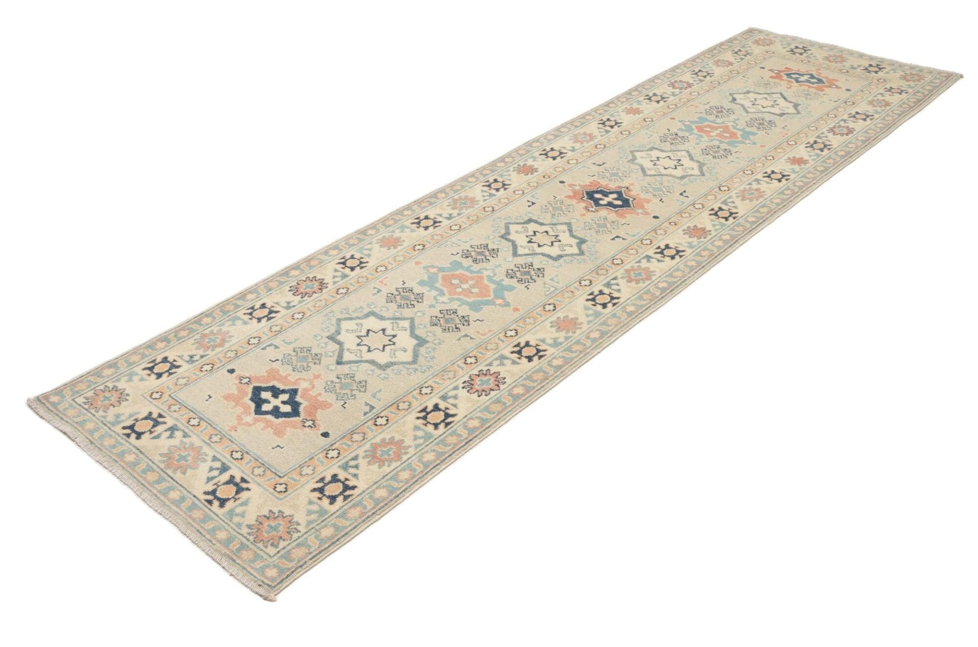 Kazak Teppich 86 x 294 cm, geometrisches Muster, handgeknüpft