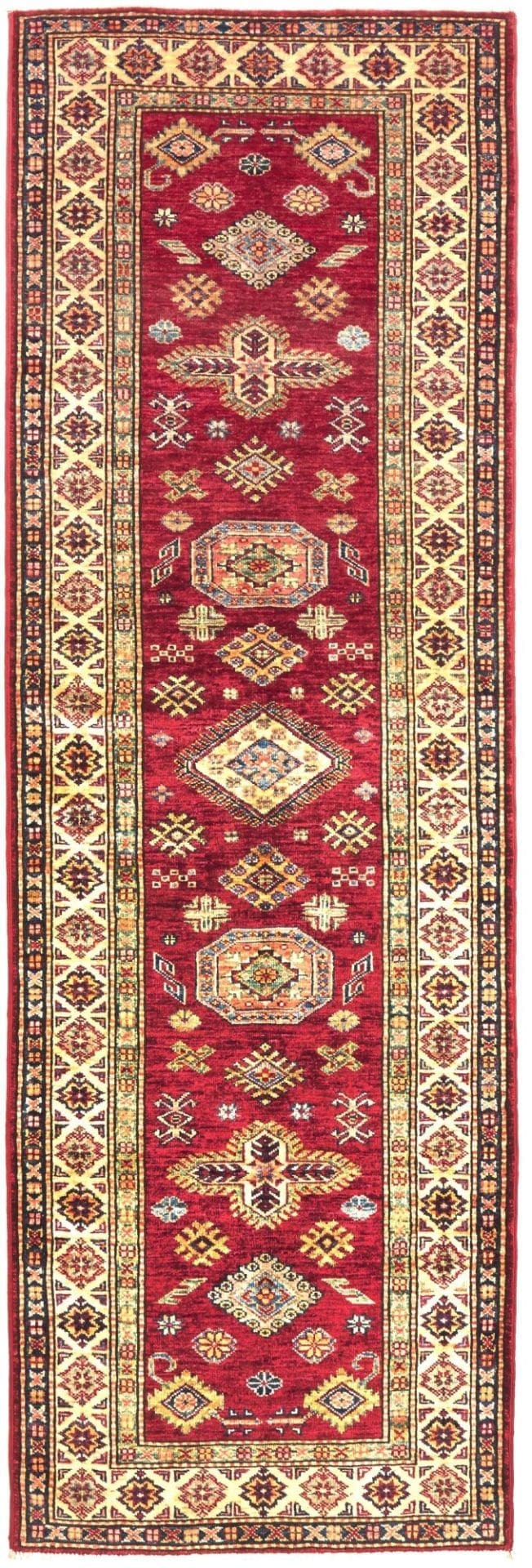 Kazak Teppich 78 x 246cm, geometrisches Muster, handgeknüpft
