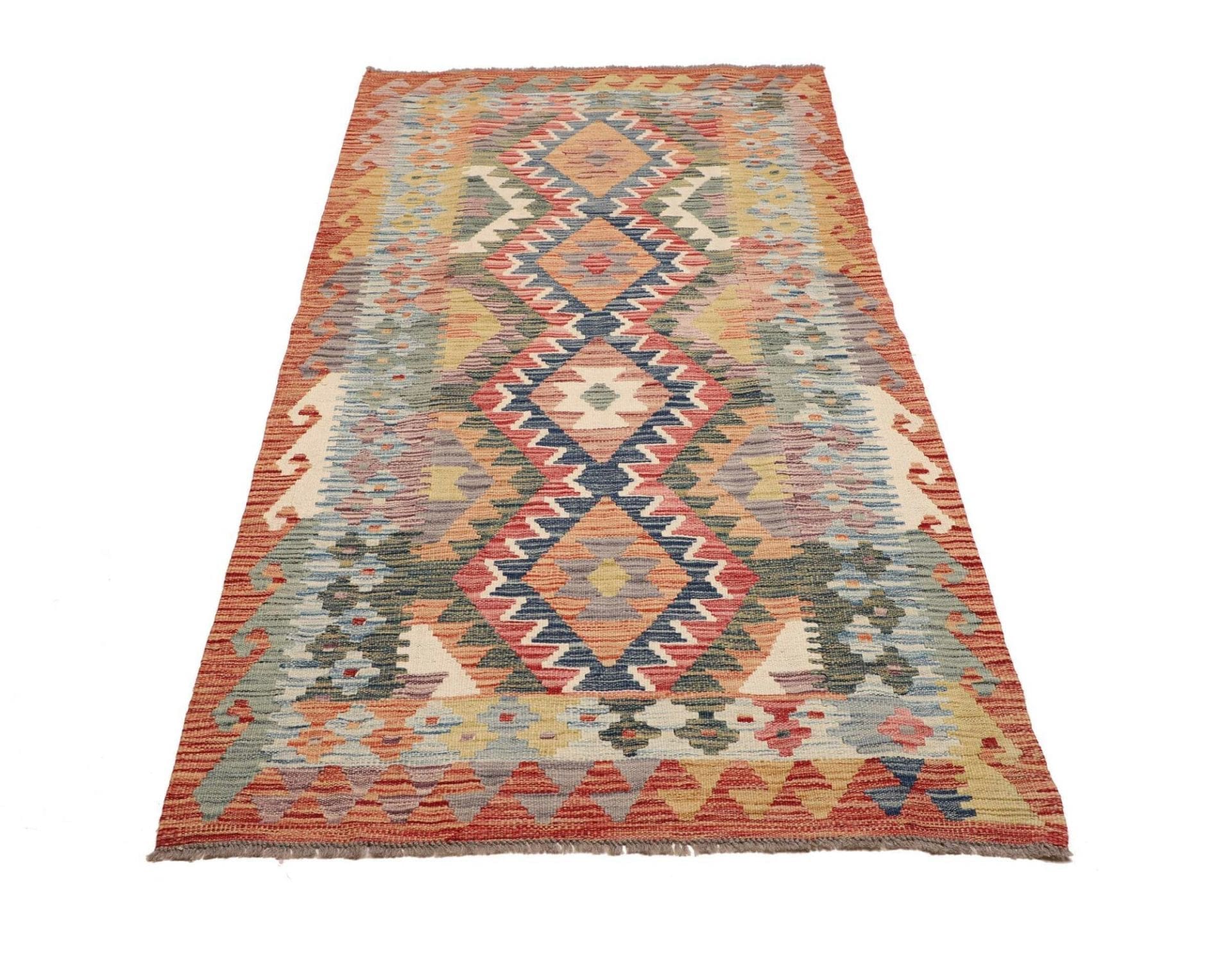 Kelim Teppich 103 x 208cm, handgewebt, aus Schurwolle, rustikal