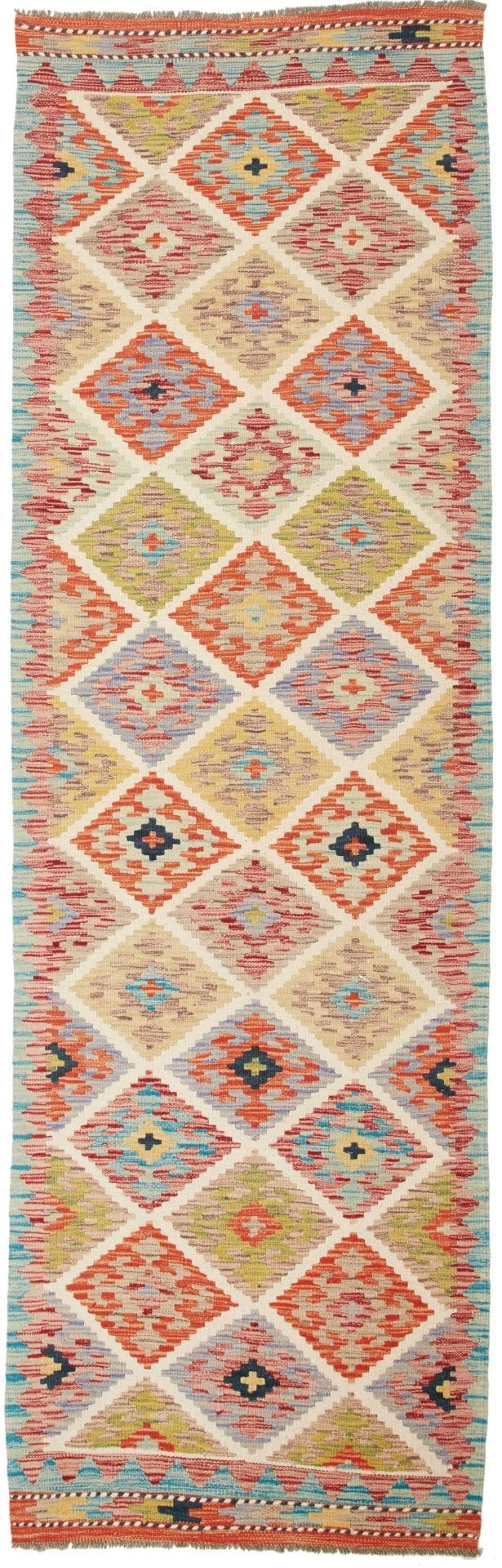 Kelim Teppich 84 x 260 cm aus Schurwolle, handgewebt, rustikal