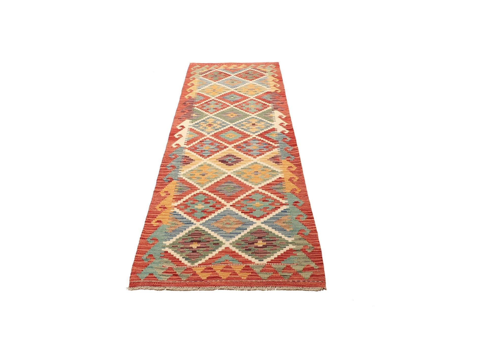 Kelim Teppich 82 x 242cm, handgewebt, rustikales Design, Wolle