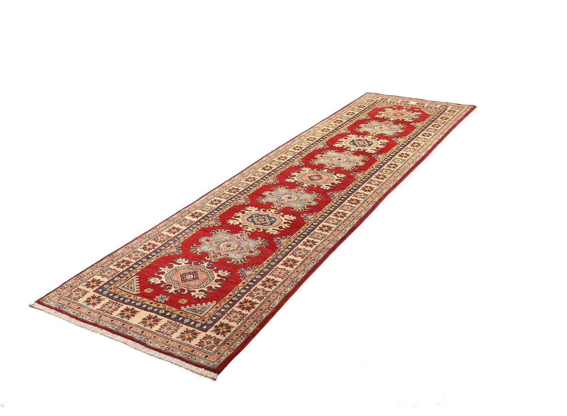 Kazak Teppich 85 x 298cm, geometrische Muster, handgeknüpft