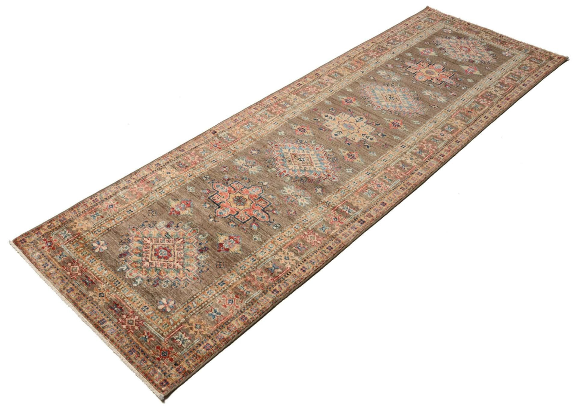 Kazak Teppich 88 x 256 cm, geometrisches Muster, handgeknüpft