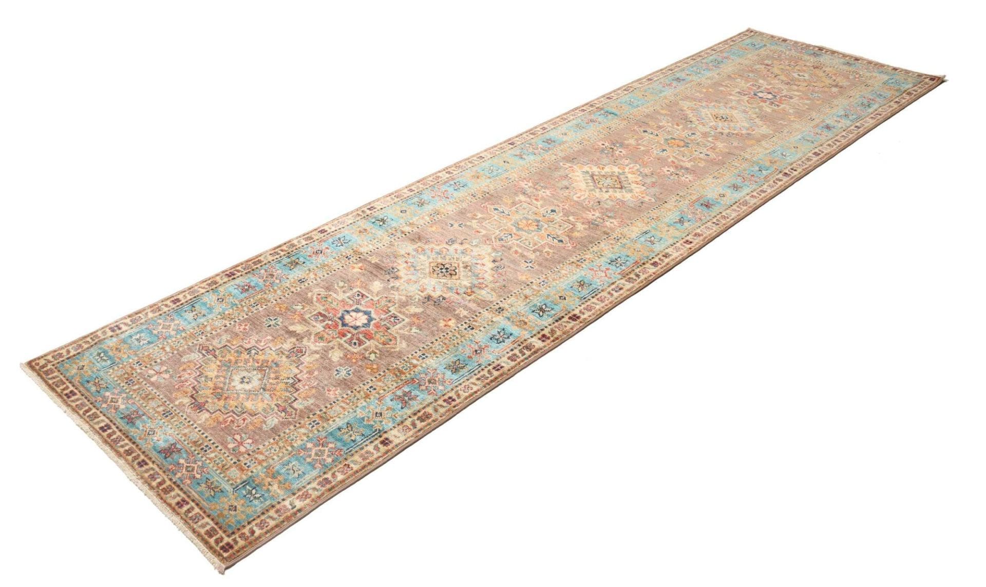 Kazak Teppich 85 x 298cm, geometrisches Muster, handgeknüpft