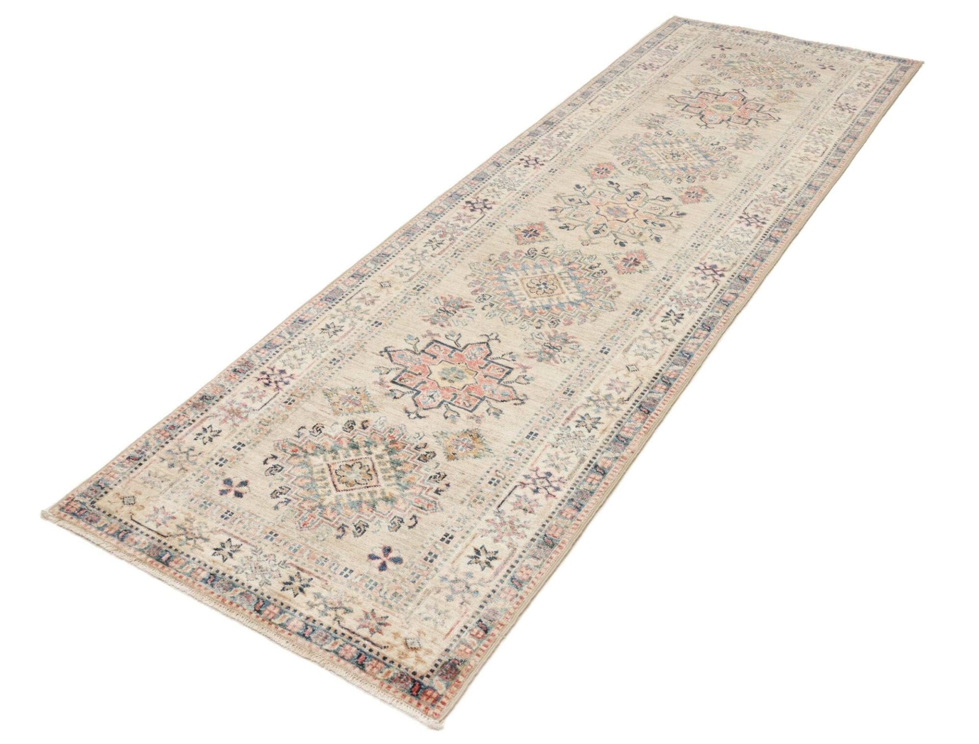Kazak Teppich 86 x 257 cm, geometrisches Muster, handgeknüpft