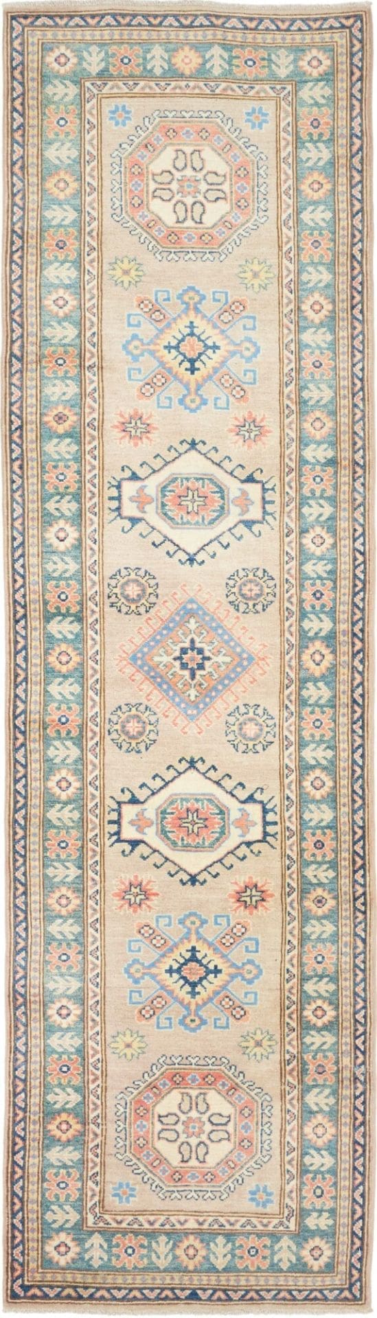 Kazak Teppich 85 x 295cm, geometrisches Muster, handgeknüpft