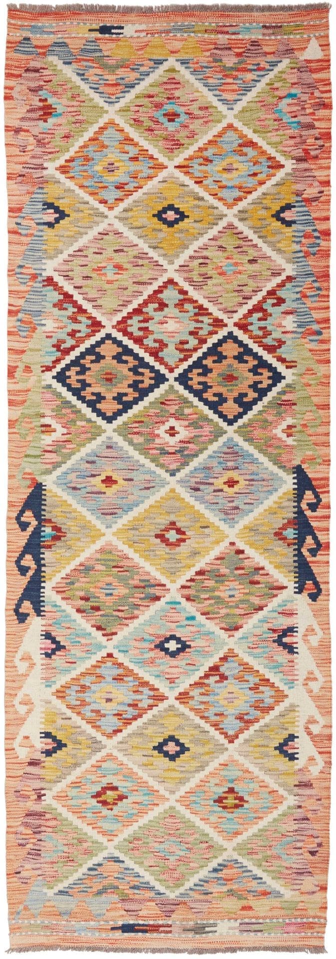 Kelim Teppich 90 x 248 cm aus Schurwolle, handgewebt, rustikal