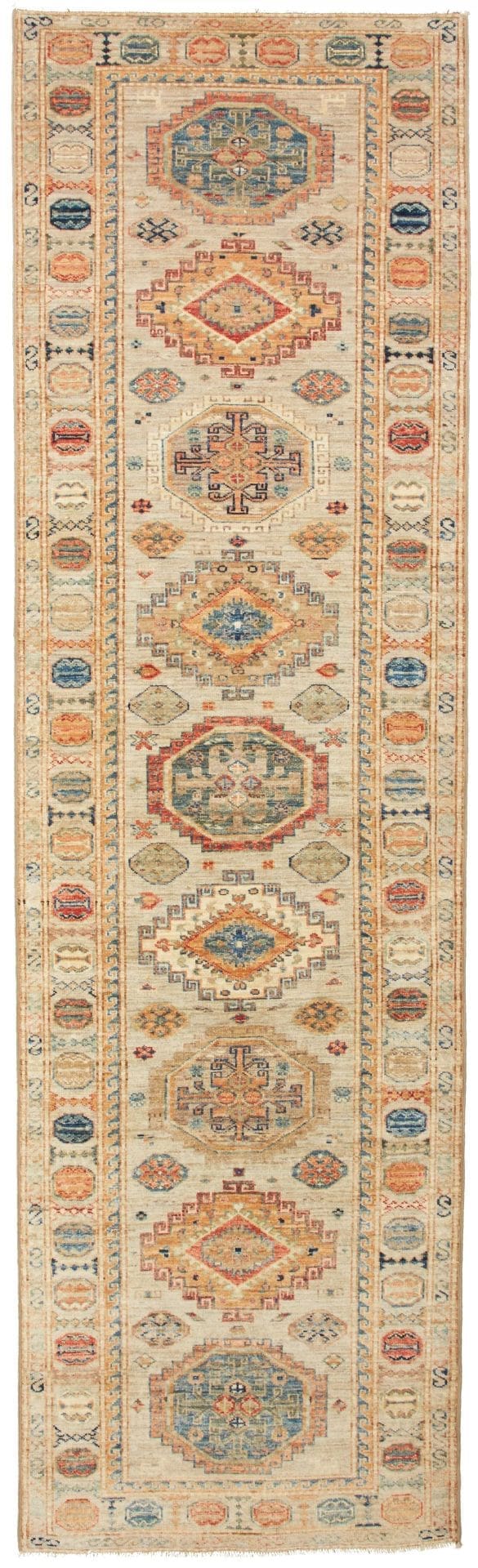 Kazak Teppich 83 x 290 cm, geometrisch, Schurwolle, handgeknüpft