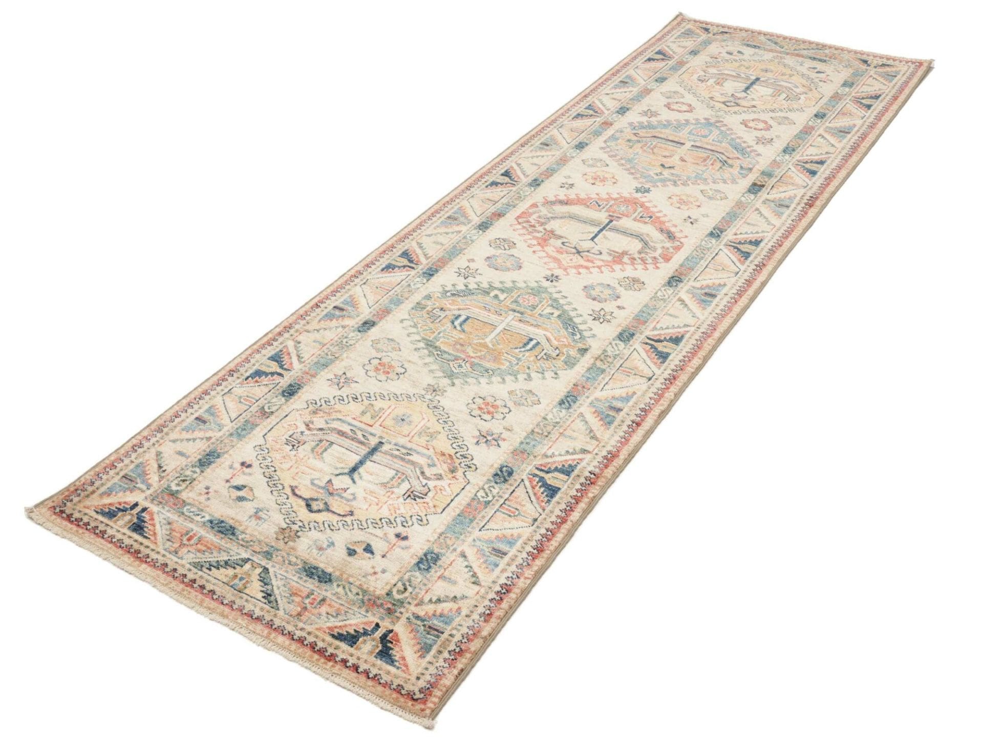 Kazak Teppich 87 x 255cm, geometrisch, Schurwolle, handgeknüpft
