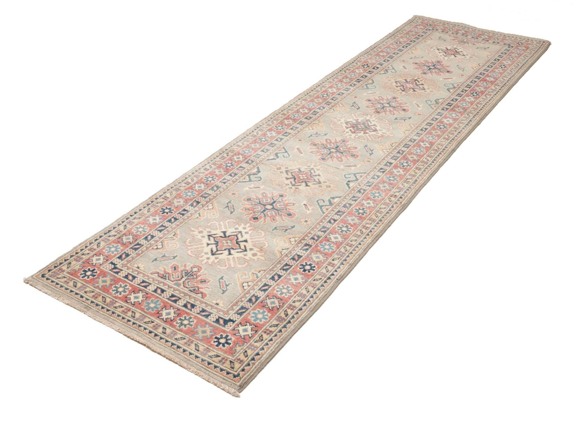 Kazak Teppich 85 x 289 cm, geometrisches Muster, handgeknüpft