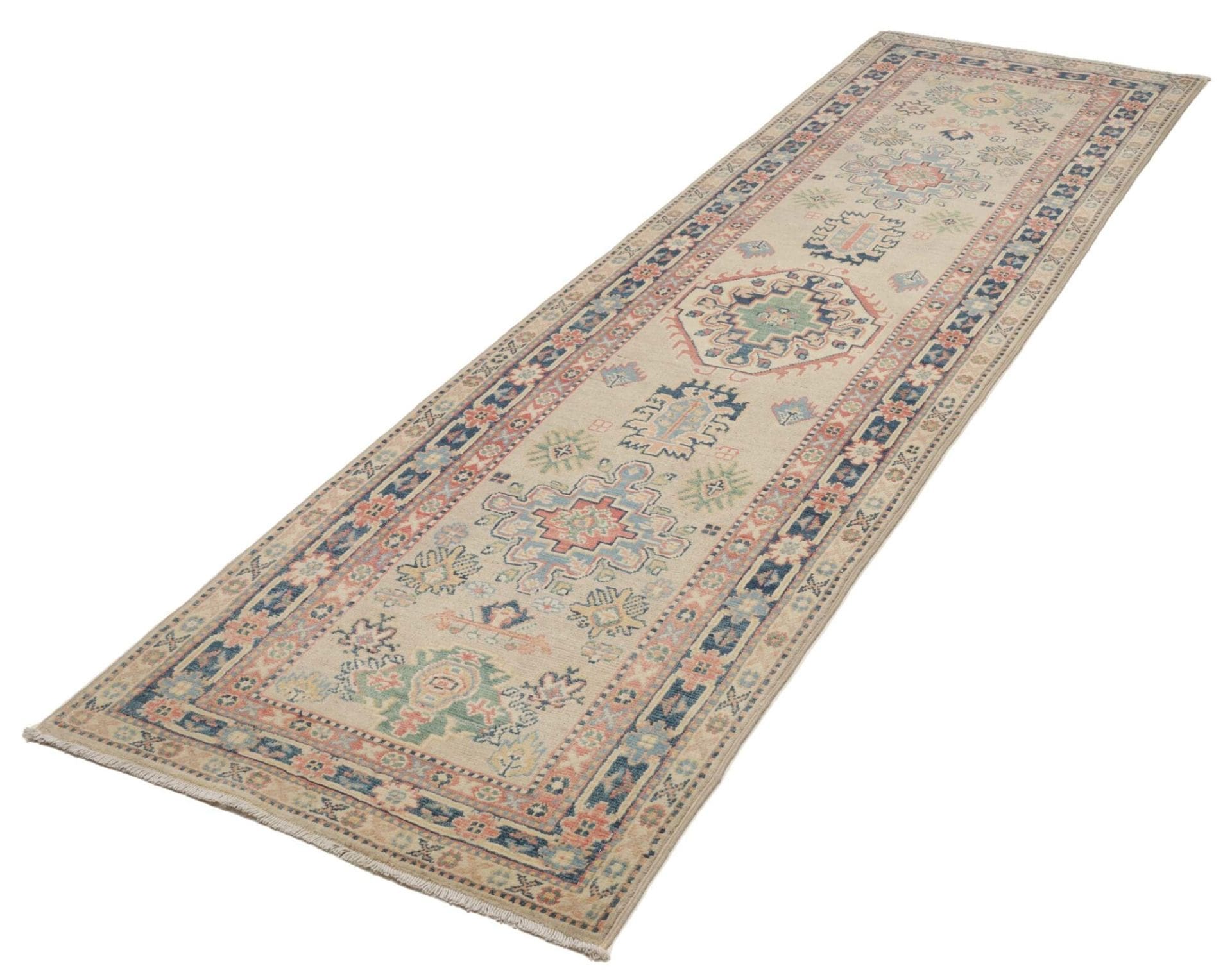 Kazak Teppich 88 x 280 cm, geometrisches Muster, handgeknüpft