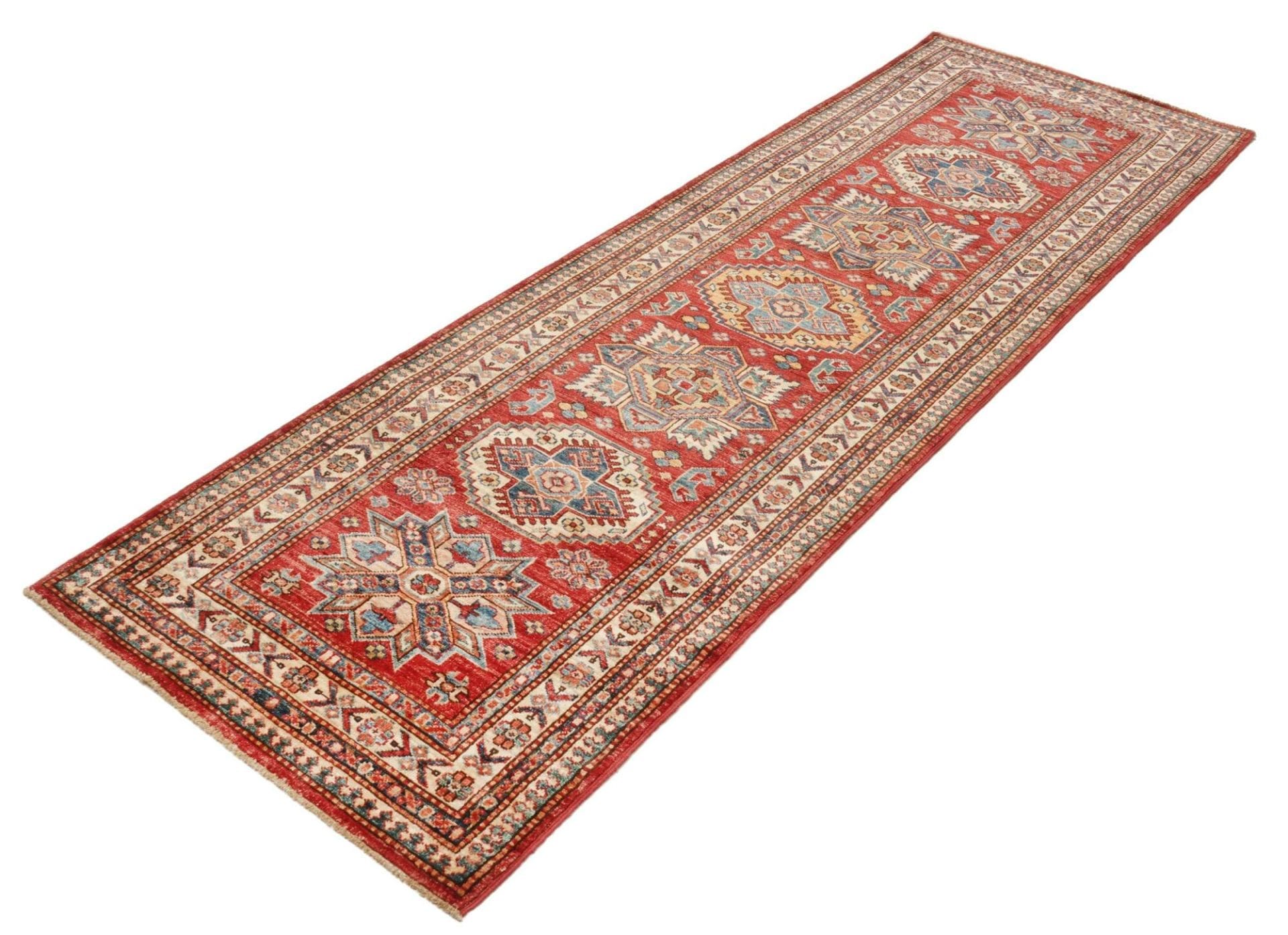Kazak Orientteppich 83 x 240 cm mit geometrischen Mustern, handgeknüpft