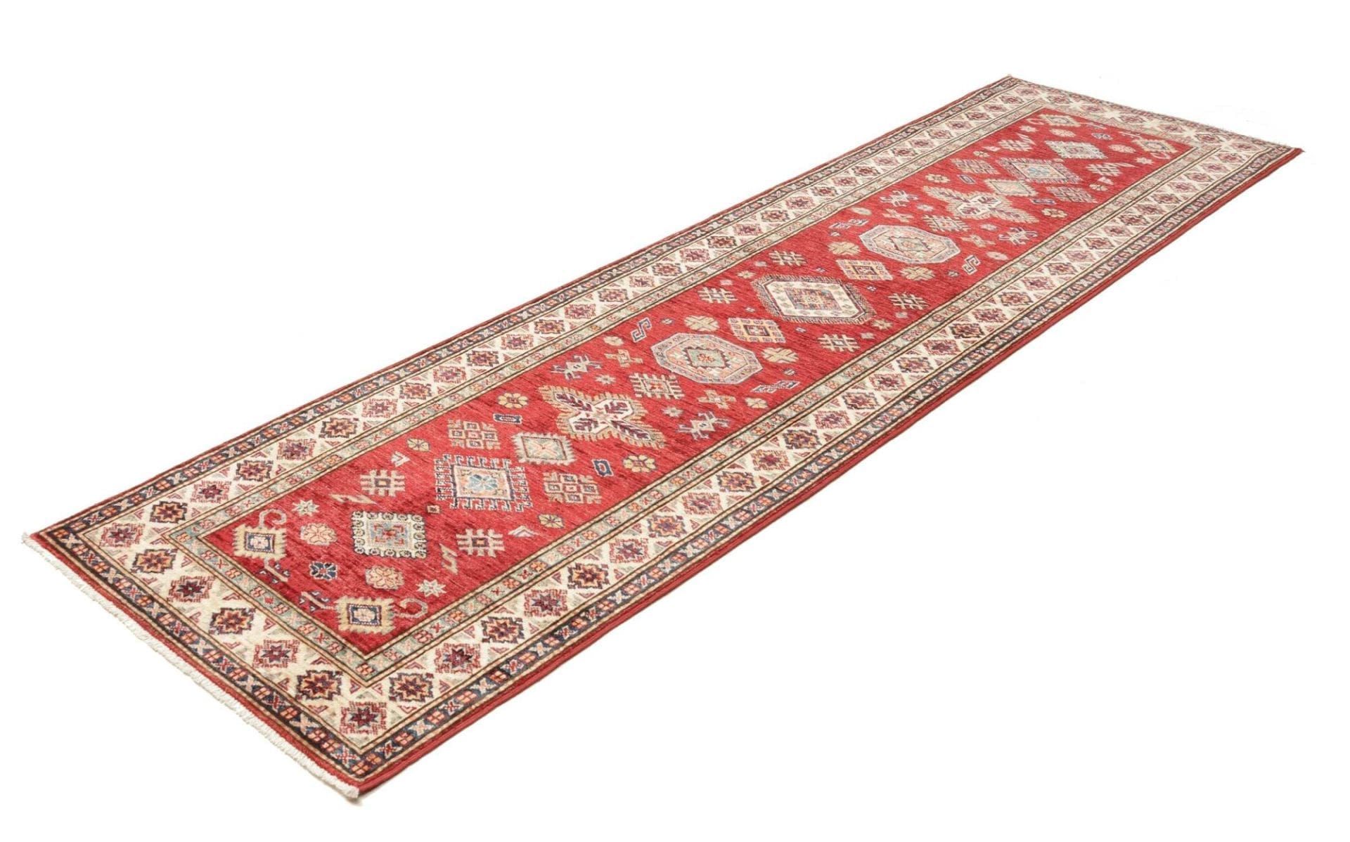 Kazak Teppich 85 x 296cm, geometrische Muster, handgeknüpft