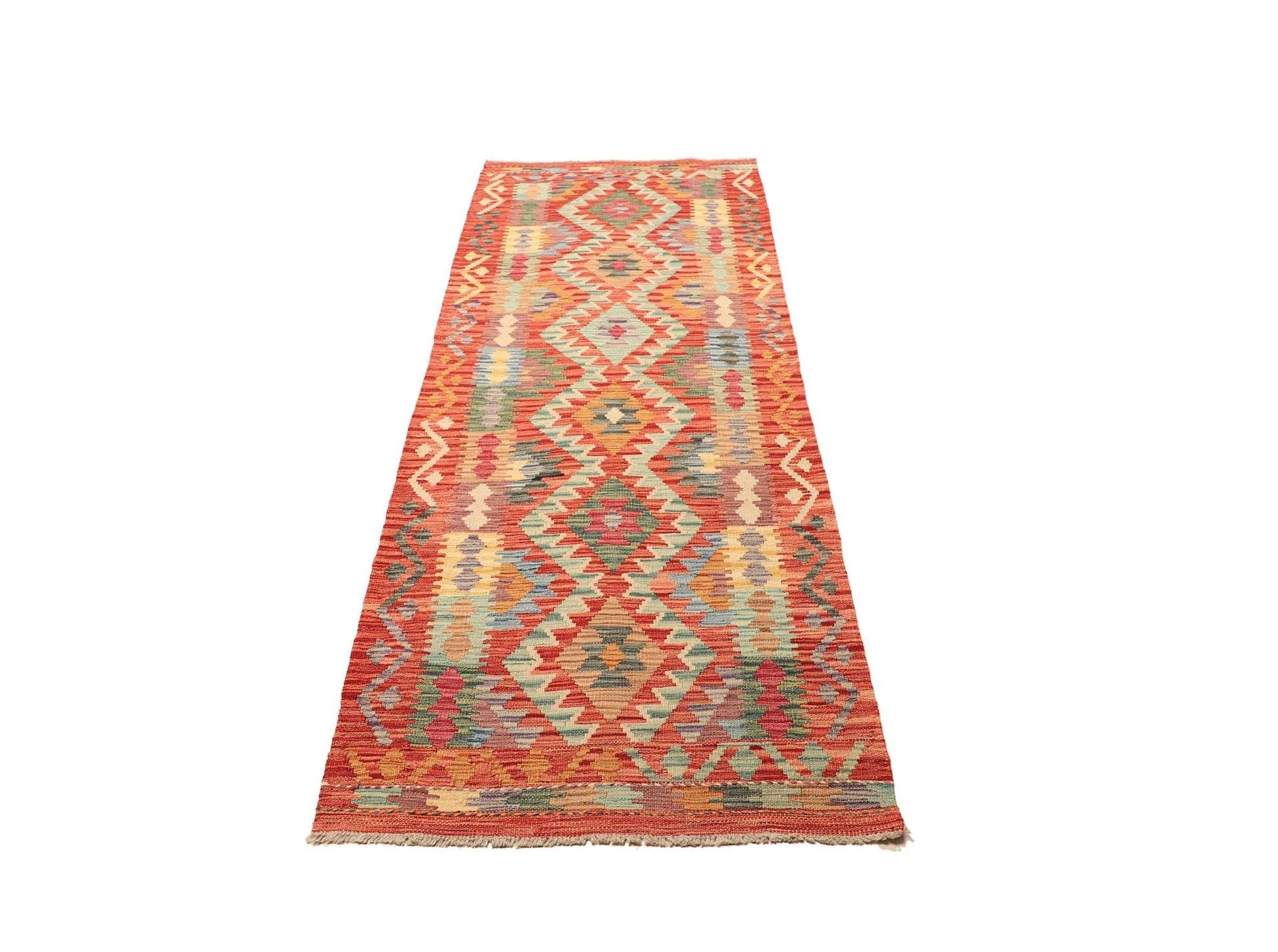 Kelim Teppich 87 x 245cm aus Schurwolle, handgewebt, rustikales Flair