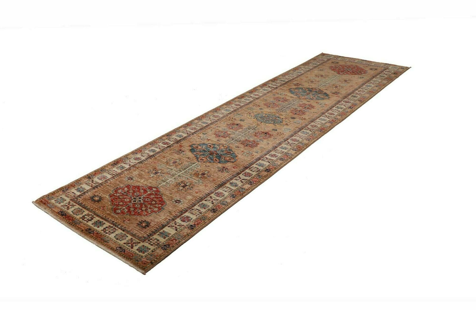 Kazak Teppich 85 x 297 cm, geometrisches Muster, handgeknüpft
