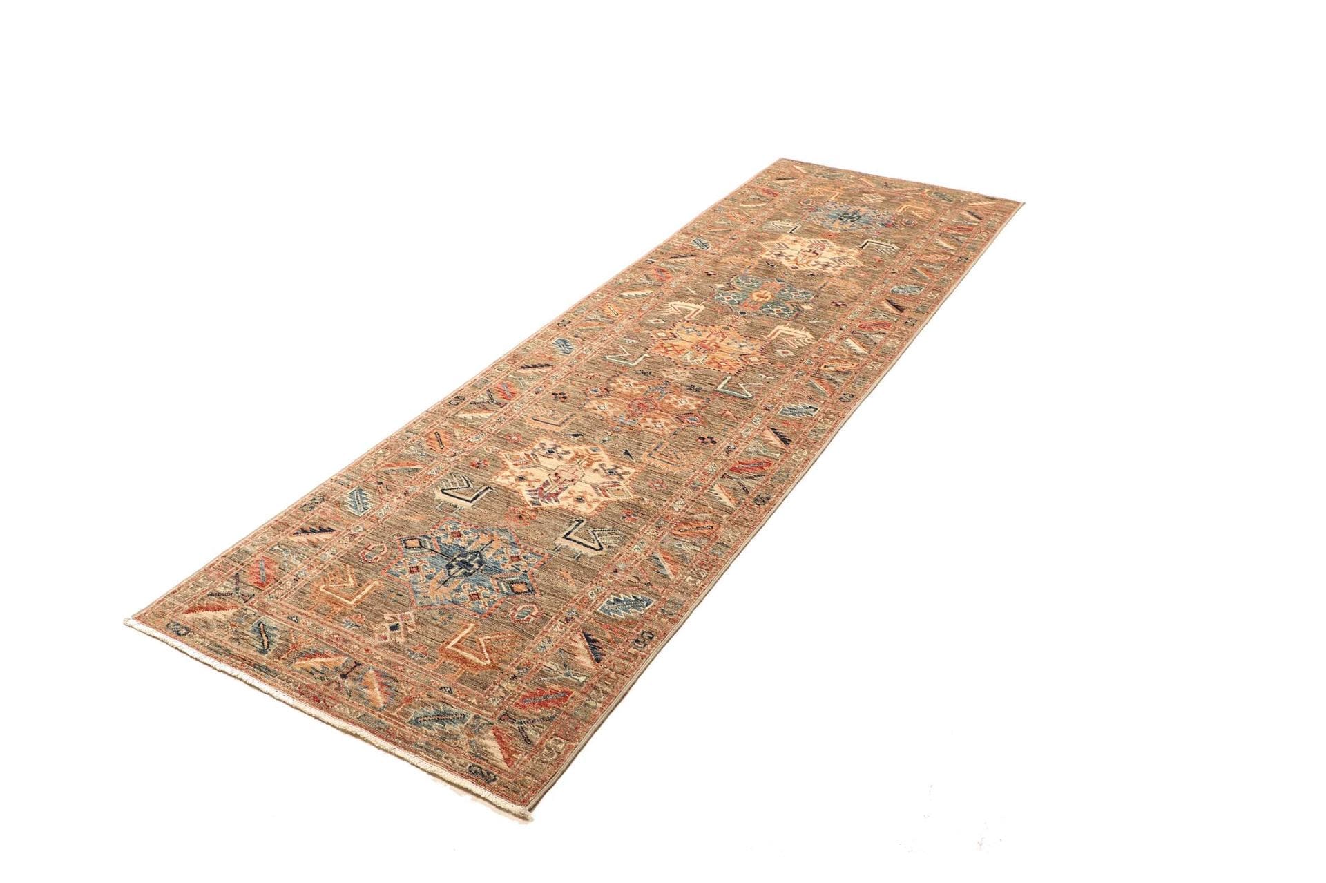 Kazak Teppich 84 x 257 cm, geometrisches Muster, handgeknüpft